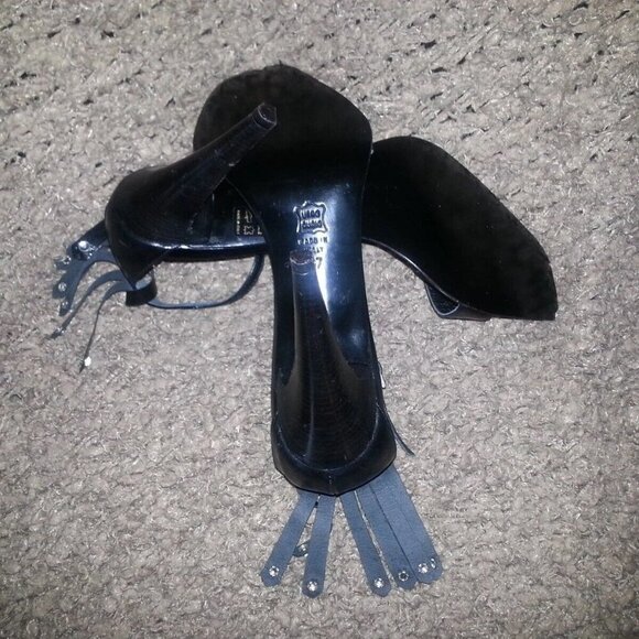 JACQUES RAPHAEL-ITALY-Black Leather Ankle Wrap-Jeweled Kilty Sandals-Sz 37-NEW - Picture 8 of 8